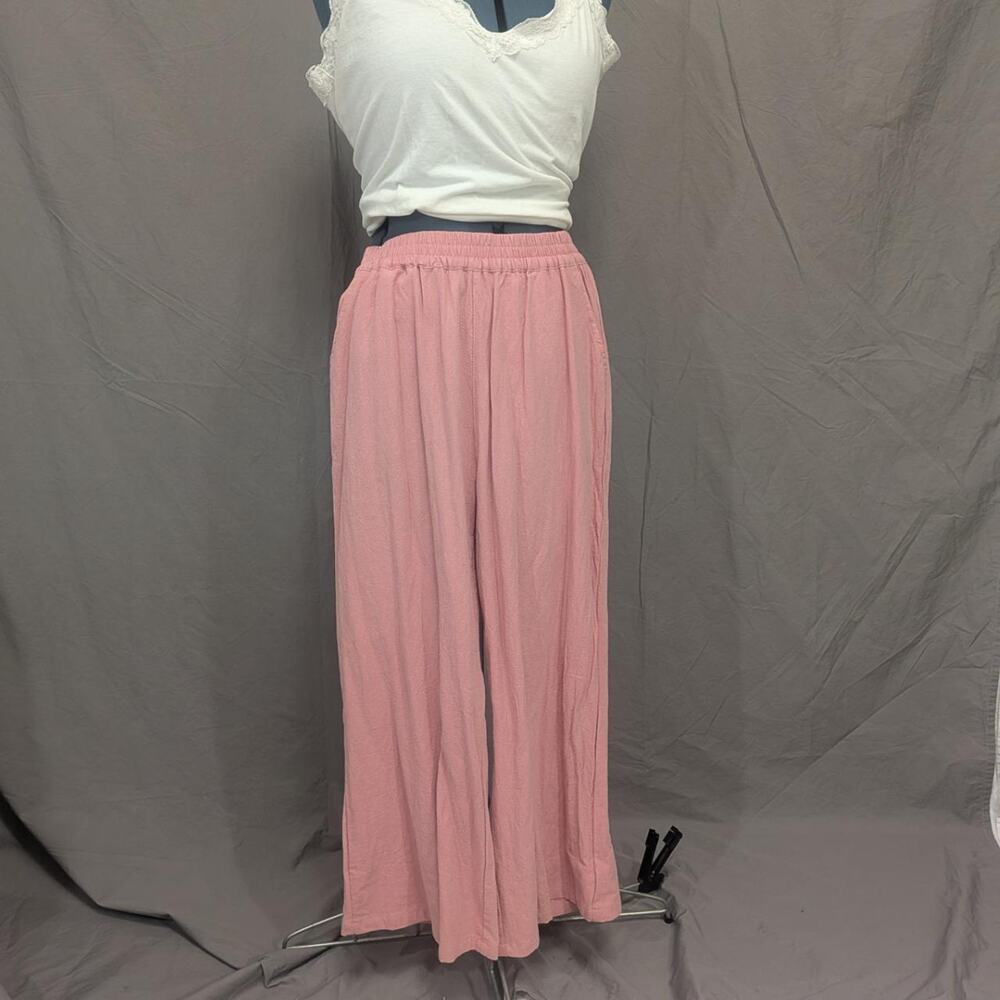 NWT Ecupper 100% cotton wide‑leg pants in dusty rose, size M 